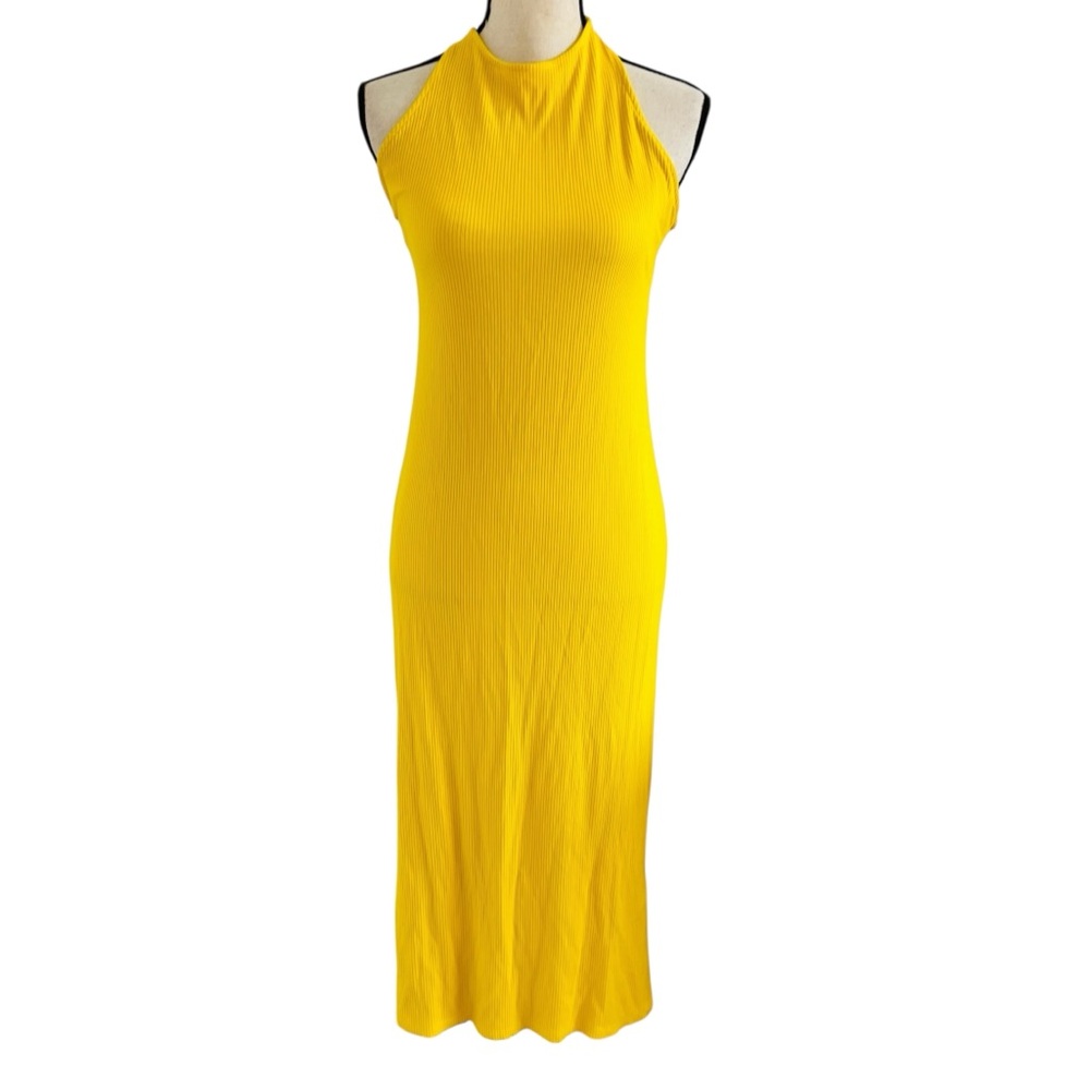H&M Yellow Halter Midi Dress
